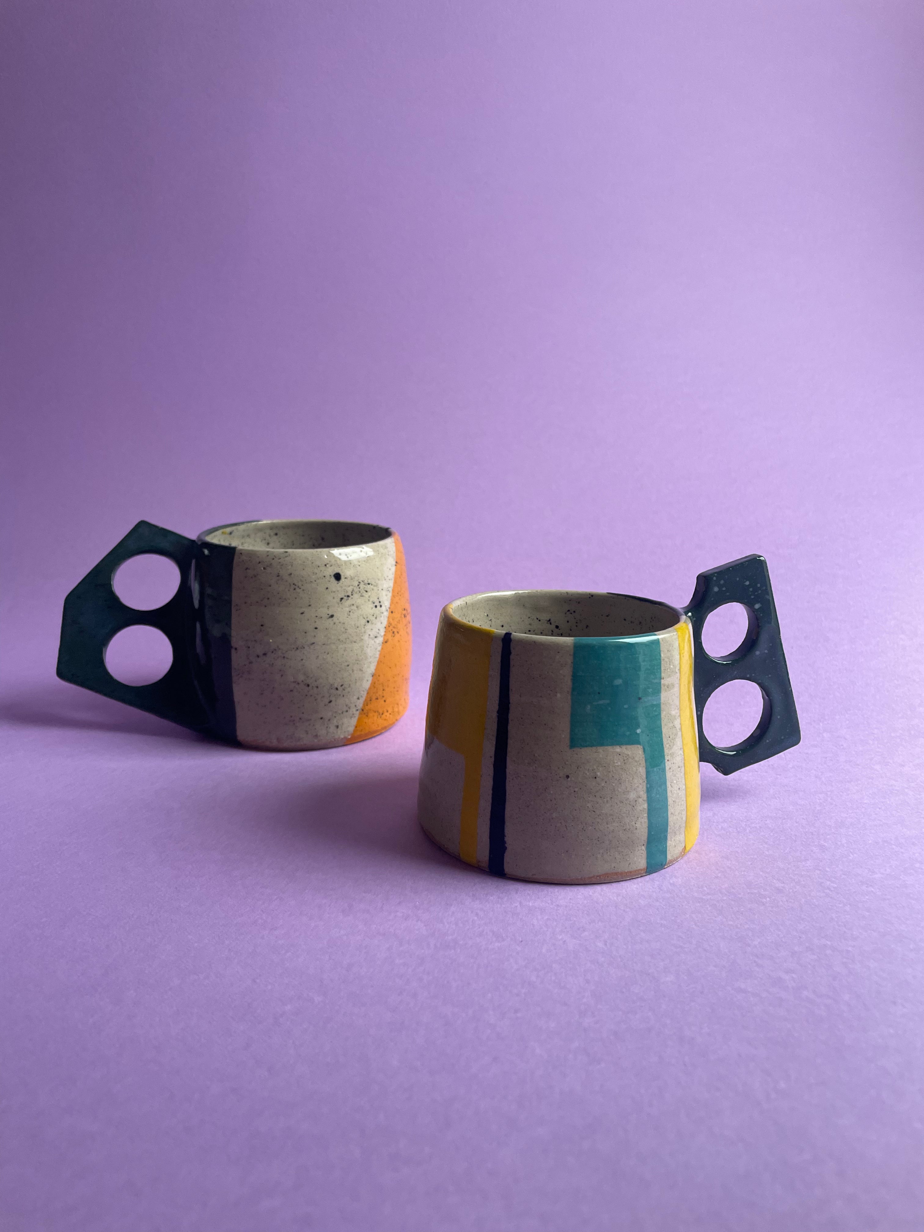 Geometric Mug Dark Blue Handles