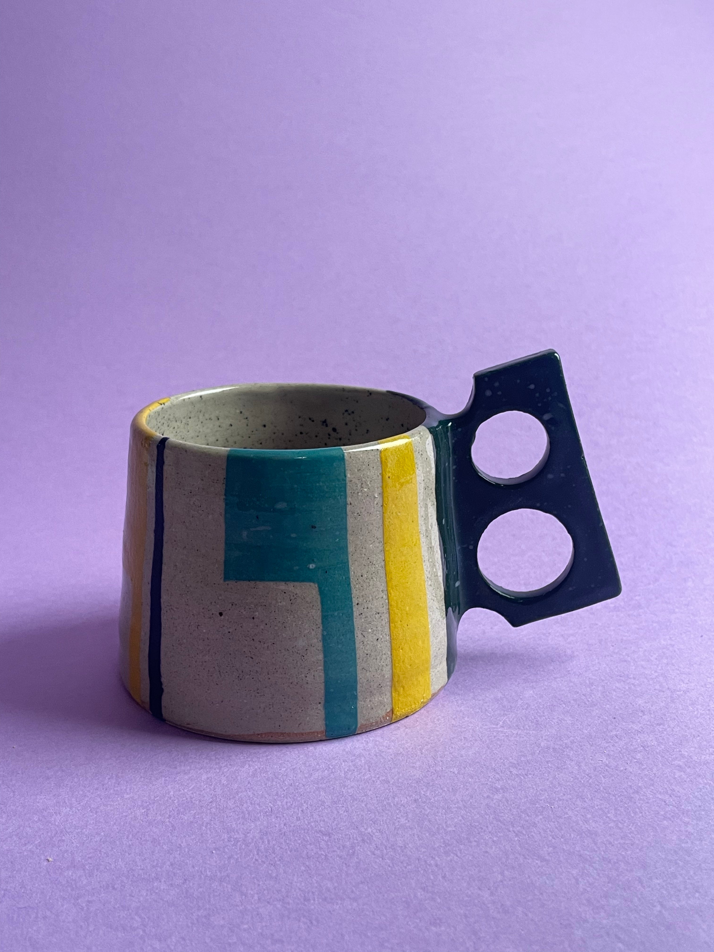 Geometric Mug Dark Blue Handles
