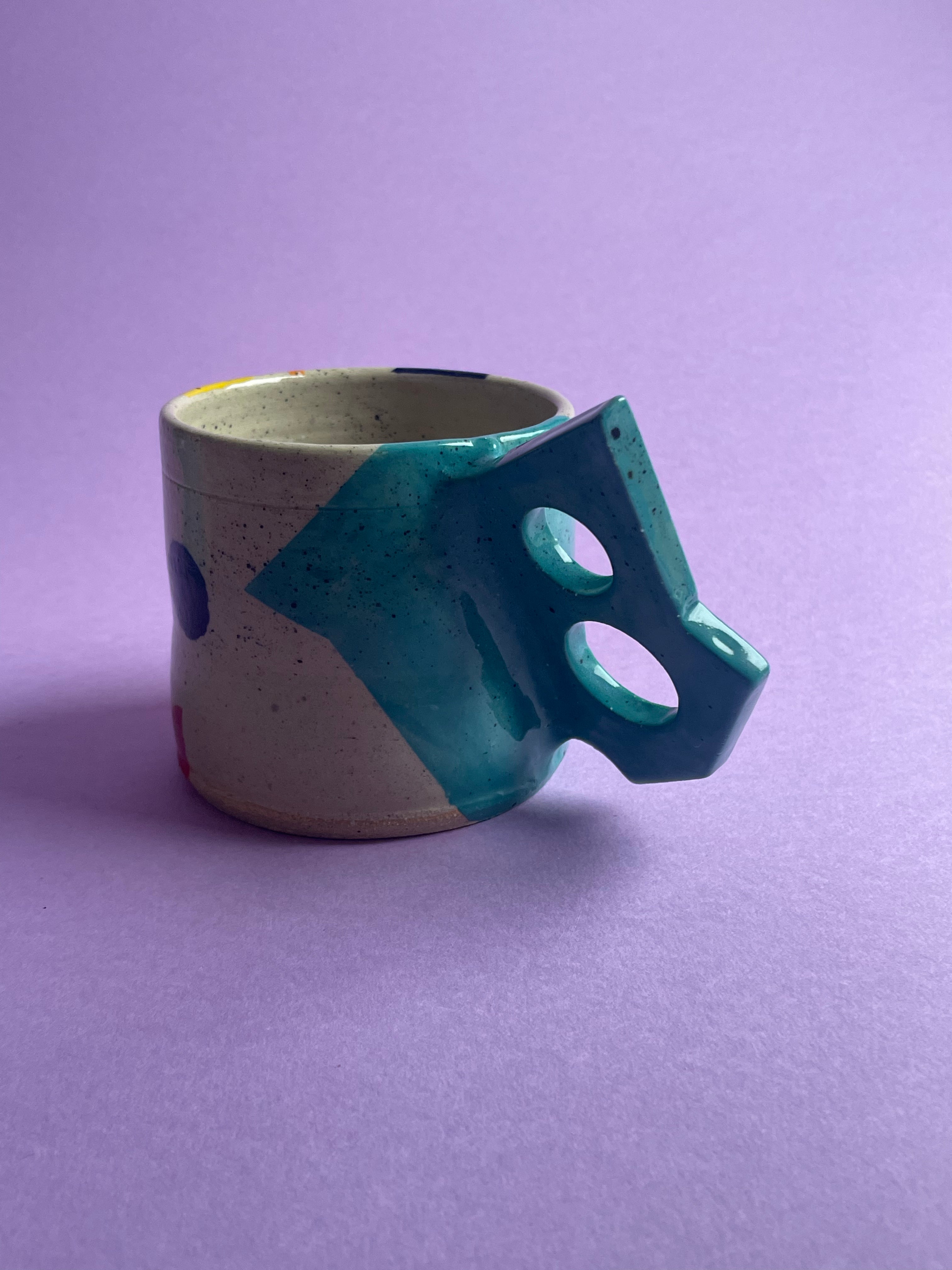 Geometric Mug - Turquoise Handles