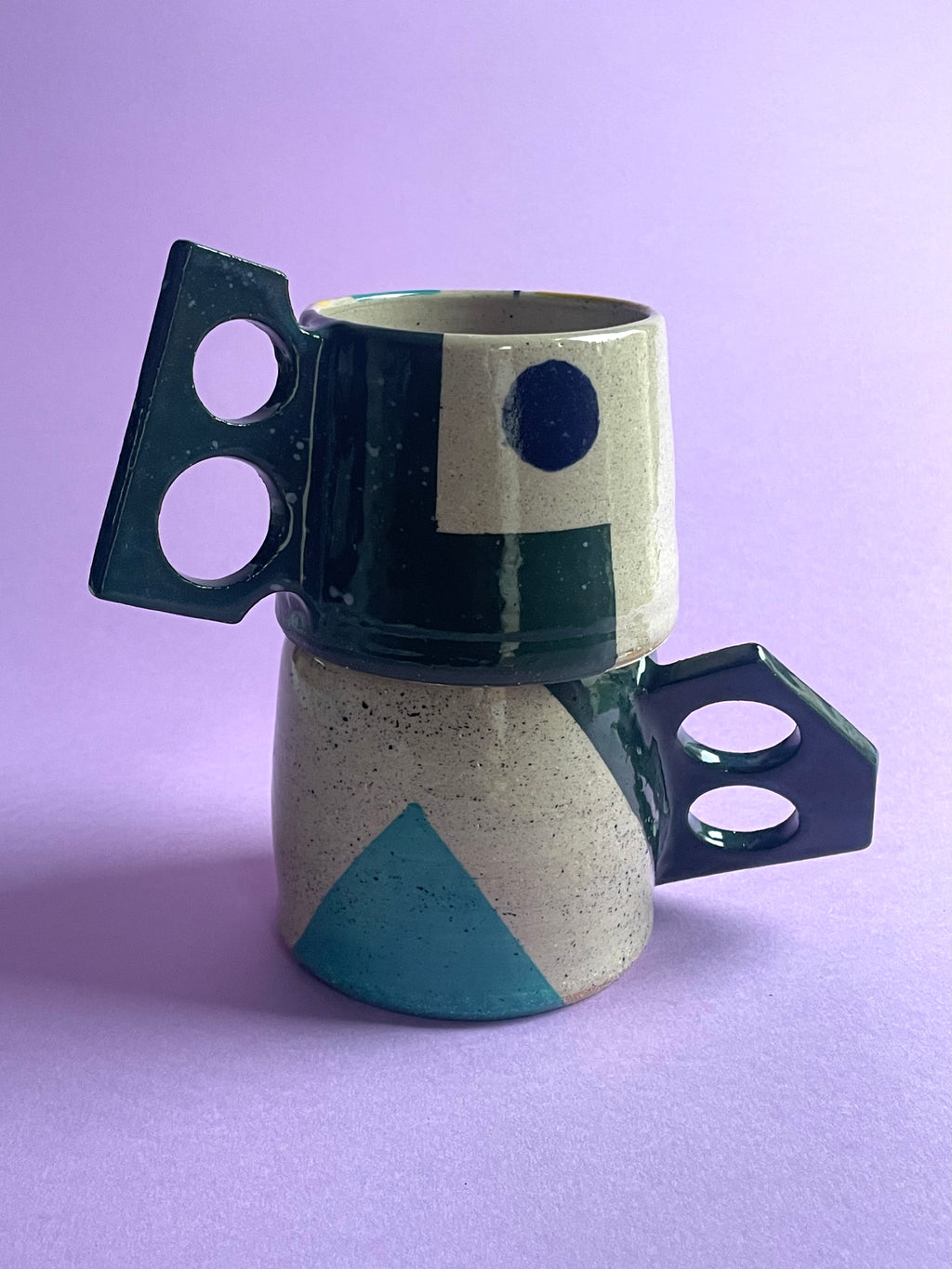 Geometric Mug Dark Blue Handles