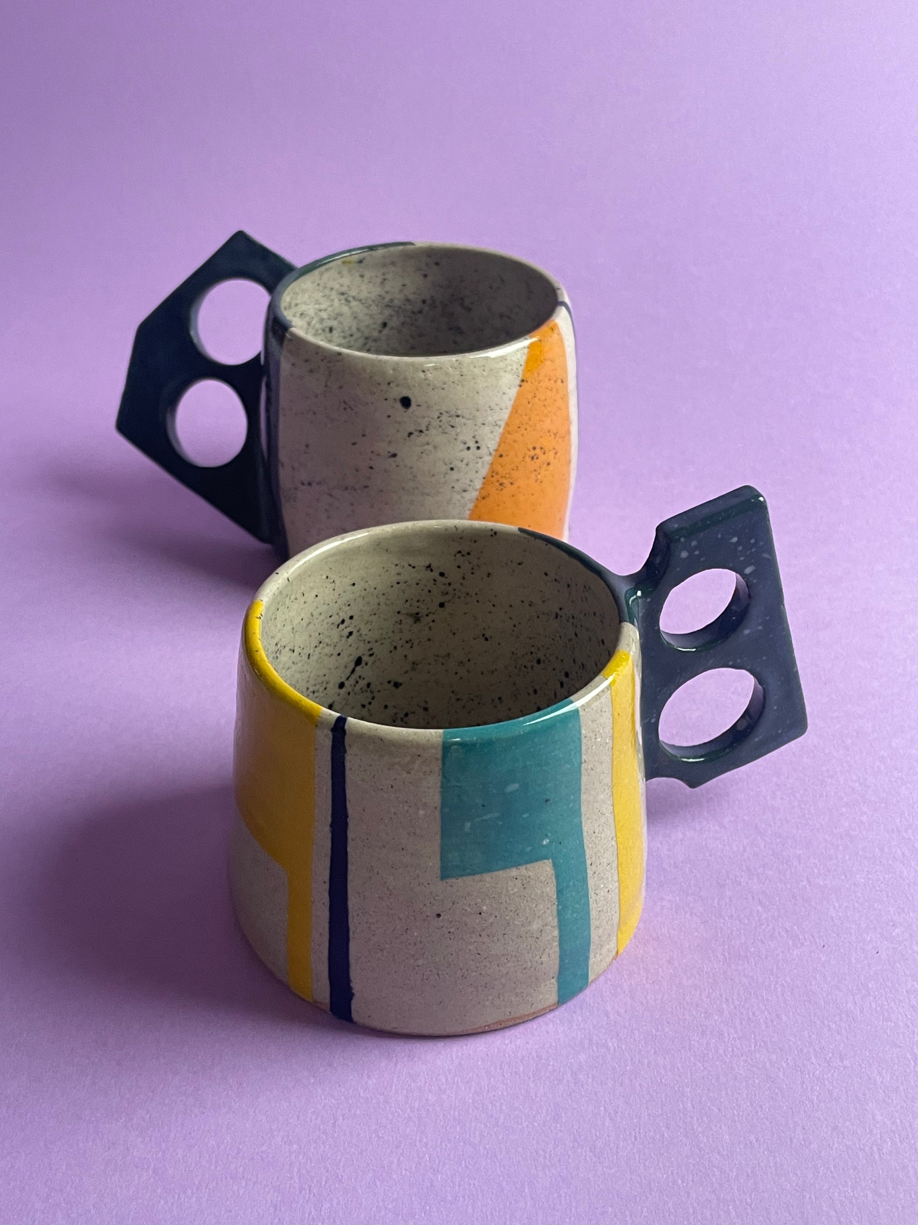 Geometric Mug Dark Blue Handles