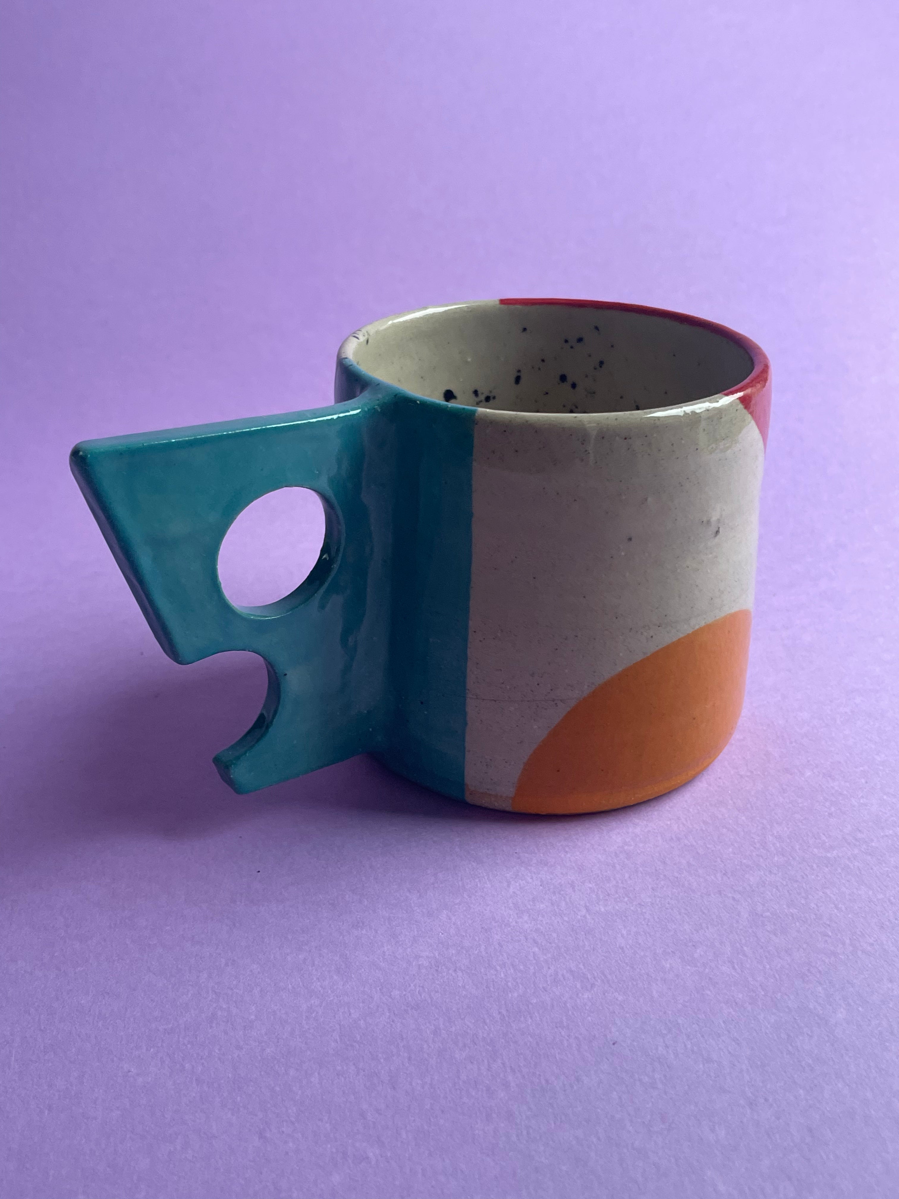 Geometric Mug - Turquoise Handles